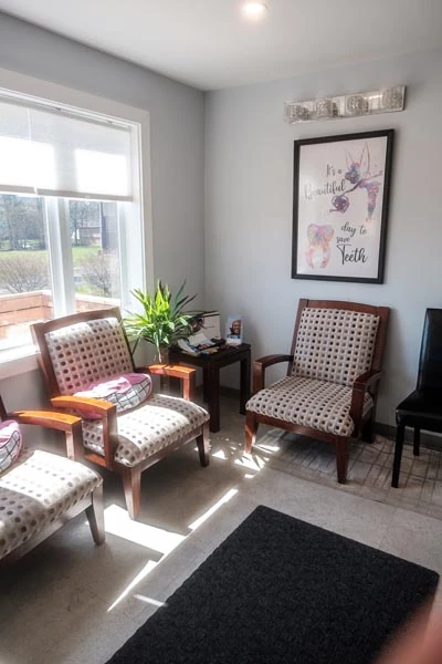 cozy waiting room at Sackville Smile Centre